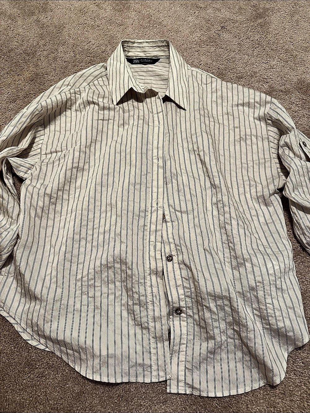 Zara Striped Button Down in Cream & Black Like New